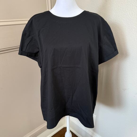 Eileen Fisher System Organic Cotton Tunic Black Rolled Sleeve Size M Minimalist - Picture 1 of 6